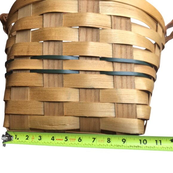 Large Handmade PETERBORO BASKET CO Amish Basket, Wood w/ Leather Braided Handles - Picture 12 of 13
